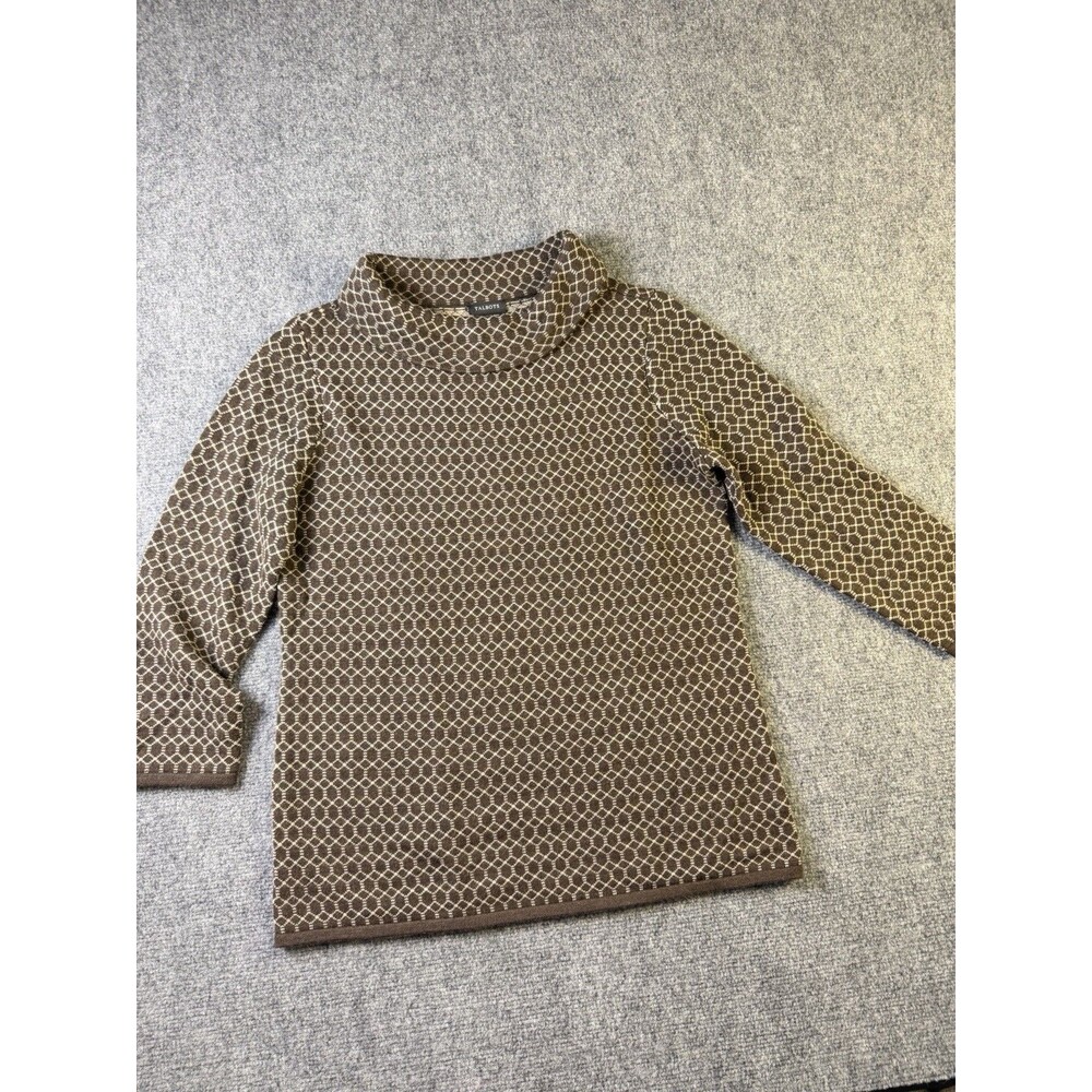 Talbots Pure Merino Wool Womens S Brown Beige 3/4 Sleeve Geometric Sweater